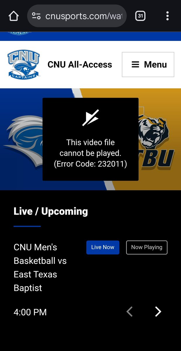 Jacque40211's tweet photo. @CNUathletics 
Trying to watch the game.and keep getting this error message. https://t.co/kzNDPIaXpA