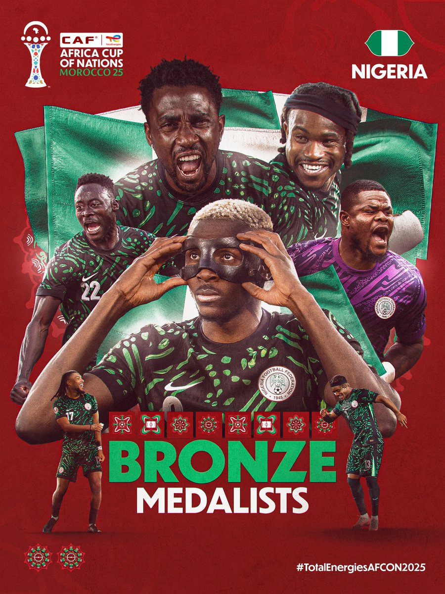 Congratulations to our Super Eagles on securing the third-place medal at AFCON.

Thank you for representing the Nigerian people. You fought with character, represented Nigeria with honour, and reminded us that progress is built through perseverance.

The nation is proud of you.