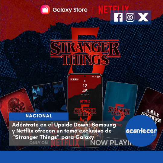 acontecercomsv's tweet photo. #Espectaculos👾 Con el estreno de la temporada final de Stranger Things, @Samsung y @netflix sorprenden a los fans con contenido exclusivo . 
Mas información aquí:  https://t.co/kflQVZkYfc
#StrangerThingsFinal #GalaxyStore #NetflixSeries #PopCulture #Samsung #FansST
📝KG https://t.co/mj23PoWvIl