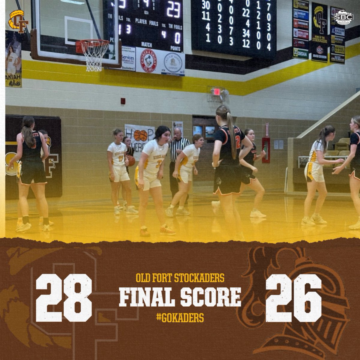 OldFortAth's tweet photo. Kaders Win! MaKenna Crispen drills the go-ahead 3 with 13 seconds left to fend off the Knights 28-26! 

#GoKaders https://t.co/jCWzzrfEQD