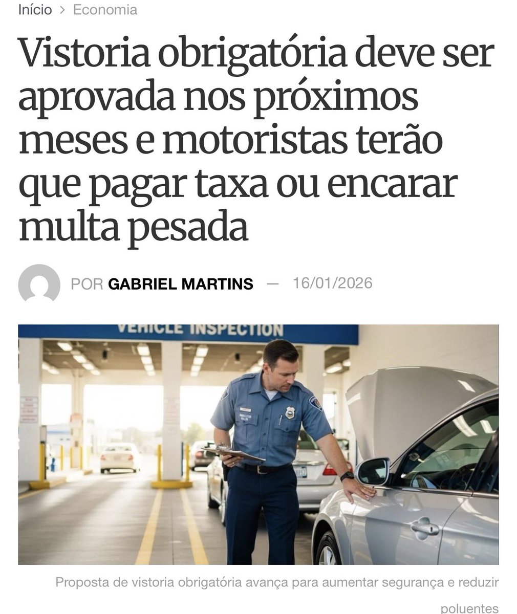 rmotta2's tweet photo. Toda medida espoliadora criada pelo Estado vem acompanhada de uma ótima justificativa. Afinal, se o Estado não fizer uma vistoria, quem é que vai cuidar da manutenção do próprio automóvel, não é mesmo? https://t.co/ItfBFgsKww
