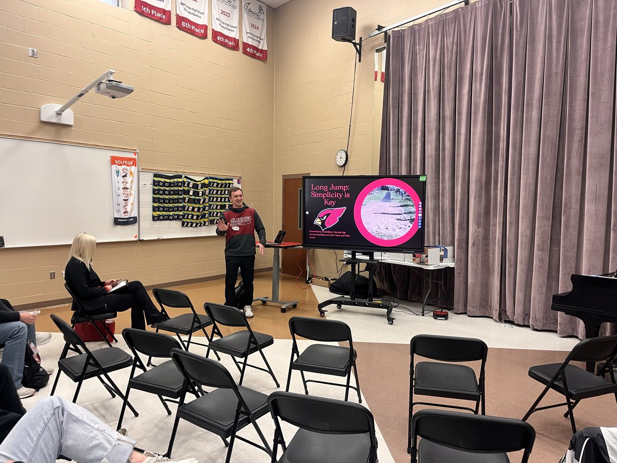 npboystrack's tweet image. Chad Blank of Clarinda talking Long Jump! Great presentation!