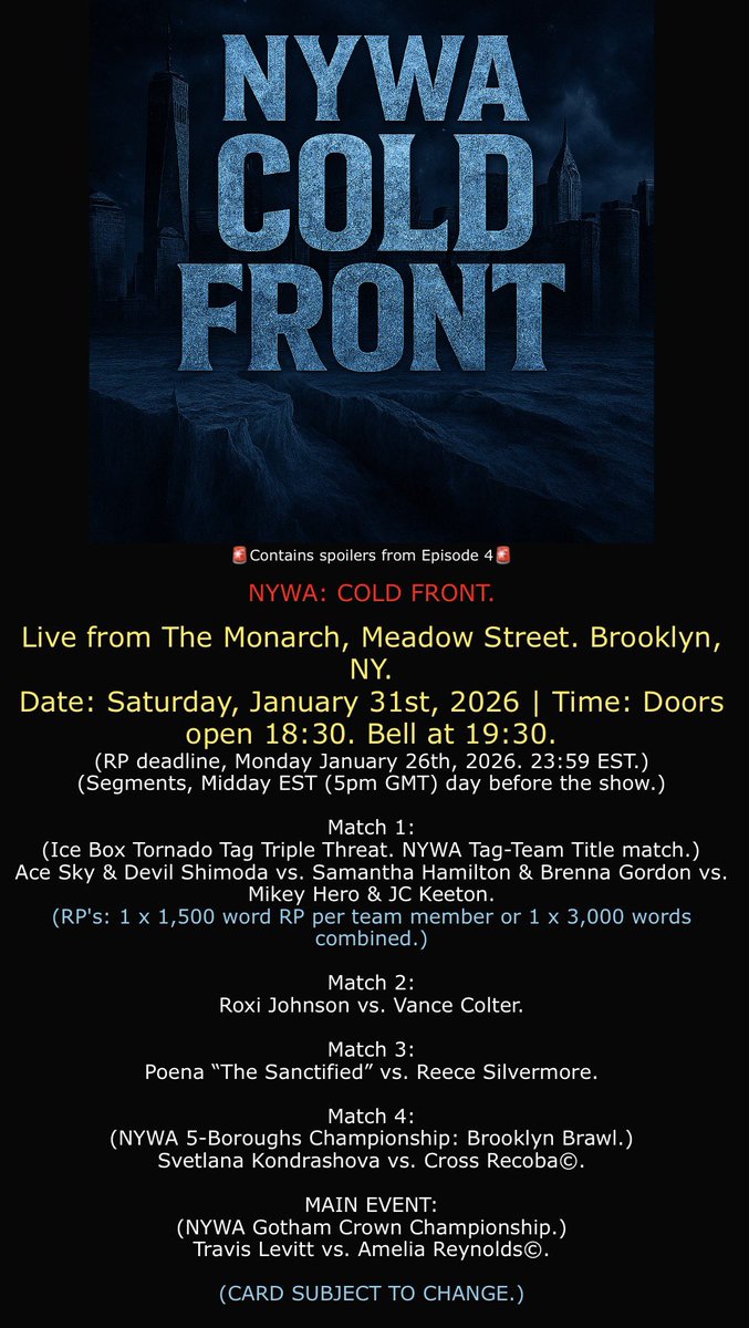 NYWA2025's tweet image. PRESS RELEASE: The card for the first official New York Wrestling Alliance (NYWA) PPV has gone live! Check it out!