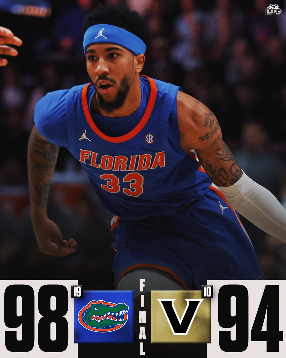 TheFieldOf68's tweet image. 🚨 FLORIDA KNOCKS OFF NO. 10 VANDY 👀

Another IMPRESSIVE win for @GatorsMBK 🔥