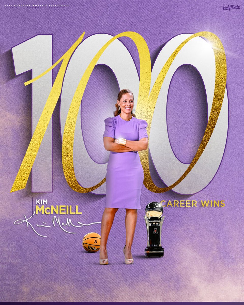 ECUWBB's tweet image. Congratulations on 1️⃣0️⃣0️⃣ career wins @ecucoachkim 💜💛

#FAB 🏴‍☠️