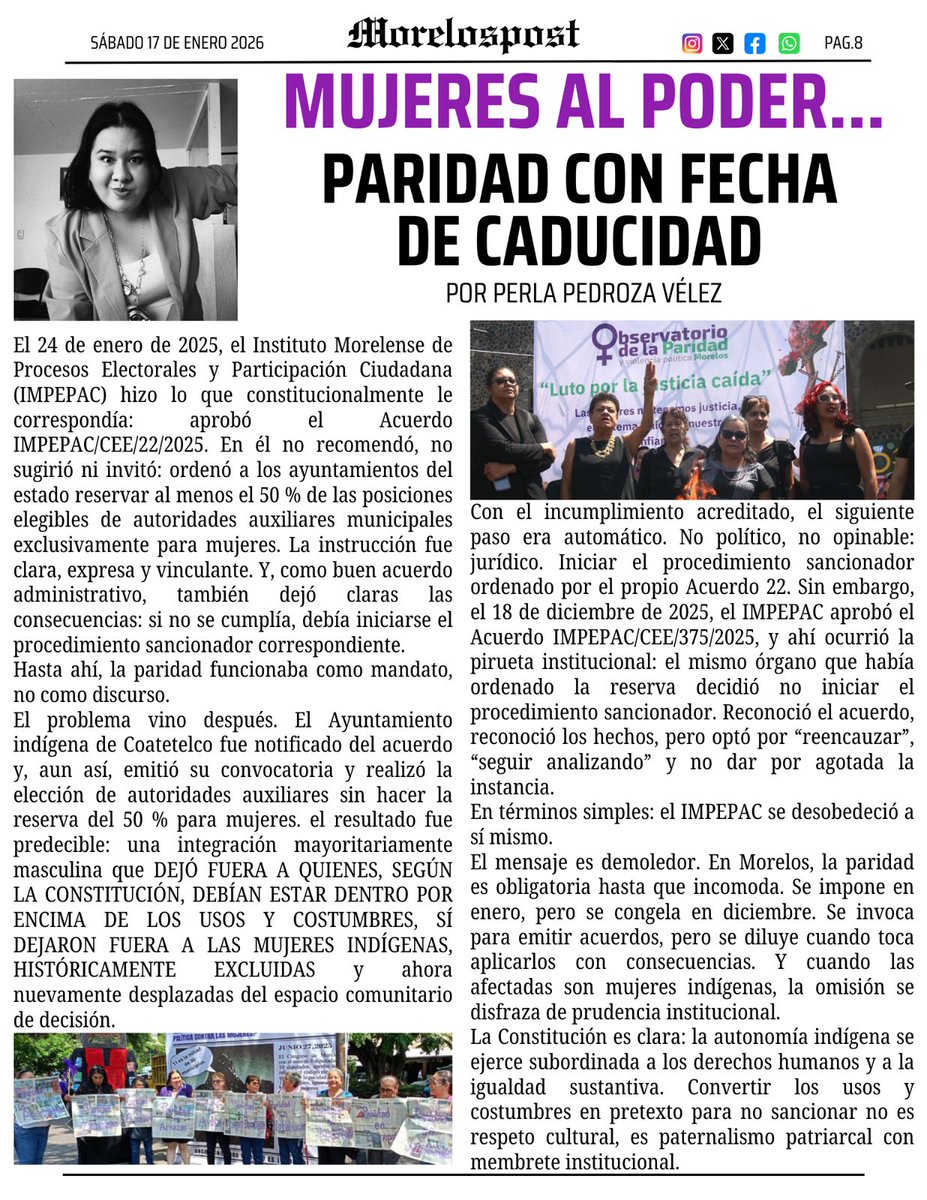 Les comparto mi columna con la indignación de saber que para las autoridades electorales no escuchan a las solicitudes de la ciudadania.

ESTA COLUMNA Y MAS EN EL SEMANARIO DE MORELOS POST
Léelo completo y GRATIS AQUÍ: 
heyzine.com/flip-book/24ff…