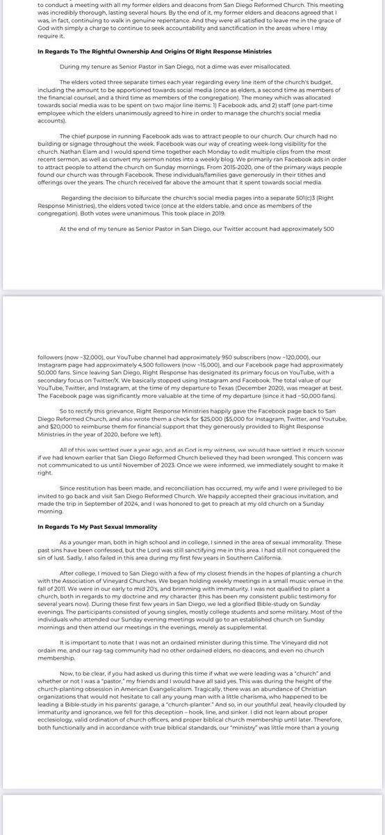 Wesley_Todd_'s tweet image. Chris this is one of the most dishonest and wicked framings possible. 

Joel was never removed. In fact every signee of that letter reaffirmed Joel being qualified for ministry and invited him back to preach at their church(!) after he responded with answers to their charges.…