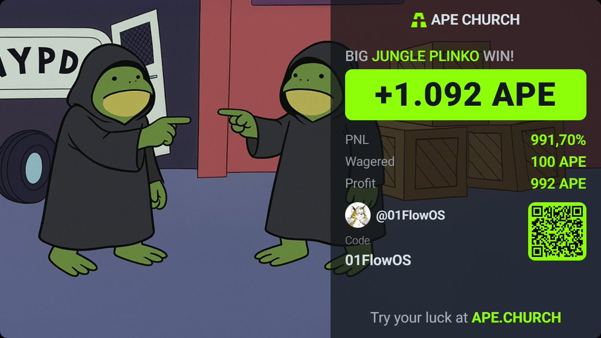 01FlowOS's tweet image. Lets go :) Hit the 1000x with 1 Ape wager @apechurch :)