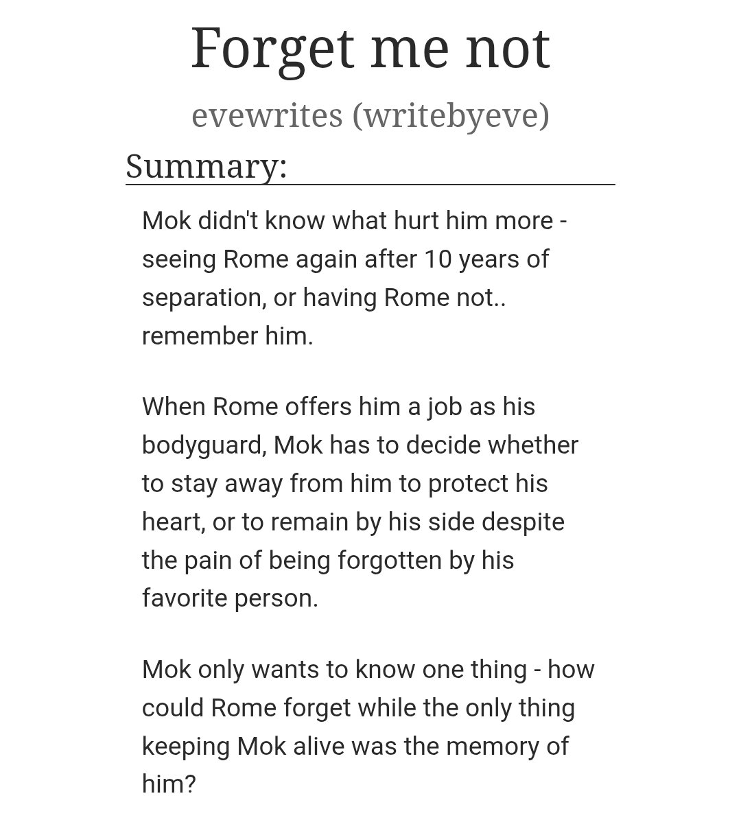 writebyeve's tweet image. ❦ forget me not
❦ romemok ao3 fic
❦ childhood friends to strangers to lovers
❦ bodyguard mok x boss rome
❦ hurt/comfort
❦ forbidden love

🔗: archiveofourown.org/works/77847171

[#MeAndTheeSeries
#MeAndTheeSeriesFinalEP #RomeMok]
