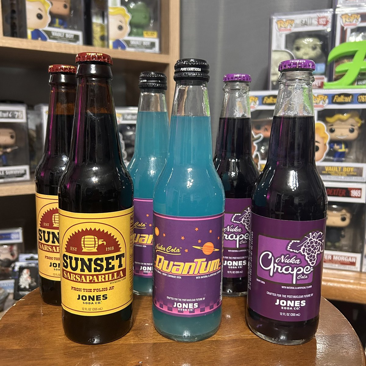 Popped into <a href="/RocketFizz/">Rocket Fizz</a> in downtown Grapevine, TX today and found the Fallout Sunset Sarsaparilla and Nuka Grape Cola to go along with the Nuka Cola Quantum I’ve had for ages. 🚀 ☢️ 👍🏼