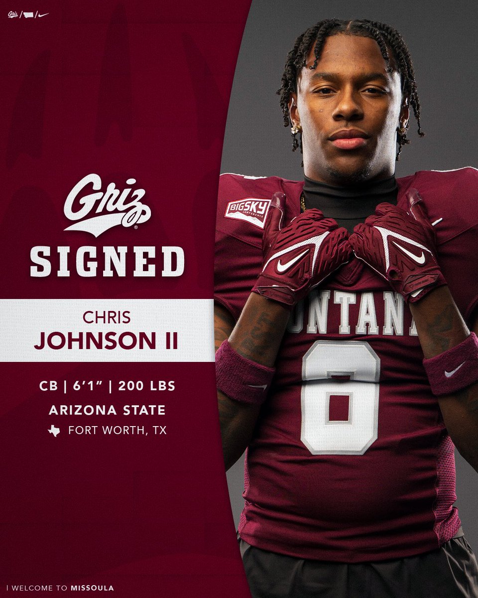 One of the top 50 corners in the nation out of high school is now a Grizzly 💪

Welcome to Montana <a href="/Chr1sJohnsonnn/">𝐂𝐡𝐫𝐢𝐬 𝐉𝐨𝐡𝐧𝐬𝐨𝐧 𝐈𝐈</a>!

#GoGriz