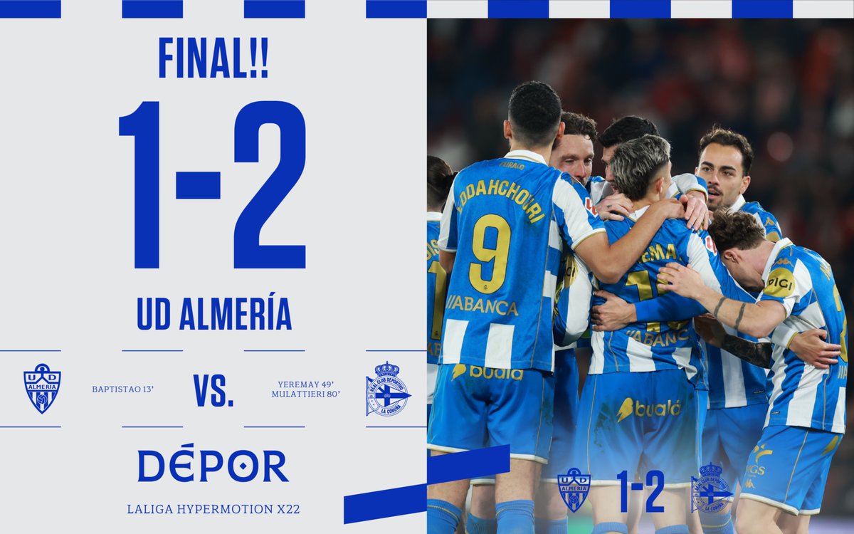 Fiiiiinaaaaal no UD Almería Stadium!

⏱️ 90+7’ | 1️⃣ - 2️⃣ |

#AlmeríaDépor #LaLigaHypermotion