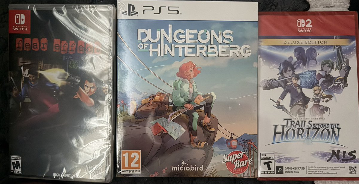 Mail Time! Huge shoutout to <a href="/SuperRareGames/">Super Rare Games</a>, @bestbuy, &amp; a great seller on <a href="/eBay/">eBay</a>! Very excited for all of these. Hopefully they also do Fear Effect 2 to complete the series. Also I know Trails is a Key Card but there is not an upgrade path for the Switch Version :/. #SwitchCorps