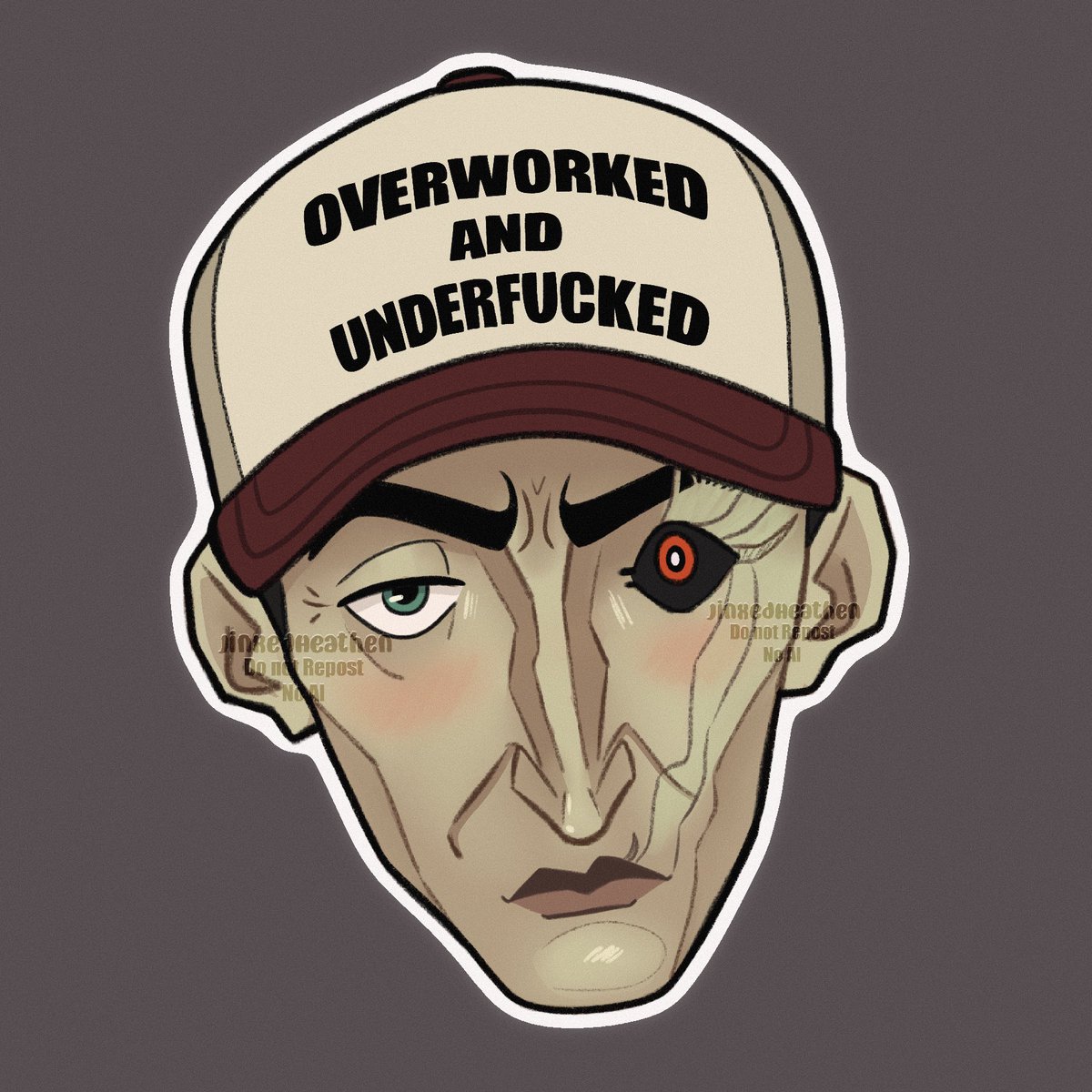 Another potential sticker design for an upcoming collaborative merch drop!

He so grumpy. Understandable tho..but if he needs any help with his er…‘dilemma’ 😉😘

#silco #arcane