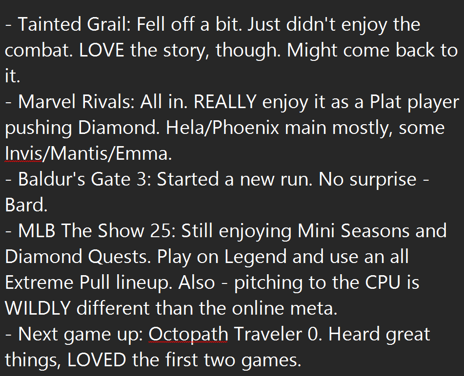 MillsTwitch's tweet image. Some people ask me my current off-stream gaming, so I figured I'd give a little insight into where I'm spending my time: