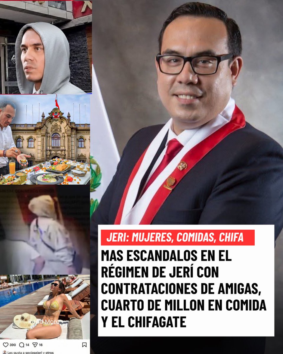 Jerí en su gloria: gasta +medio millón en alimento mensual, contrata a sus amigas de Ig, en negocios de millones con chinos en el #ChifaGate. Sus cómplices congresistas ni se escandalizan, fiscalía pintada, ah pero con el Pdte Castillo. Miserables hipócritas
#FueraJeriViolador