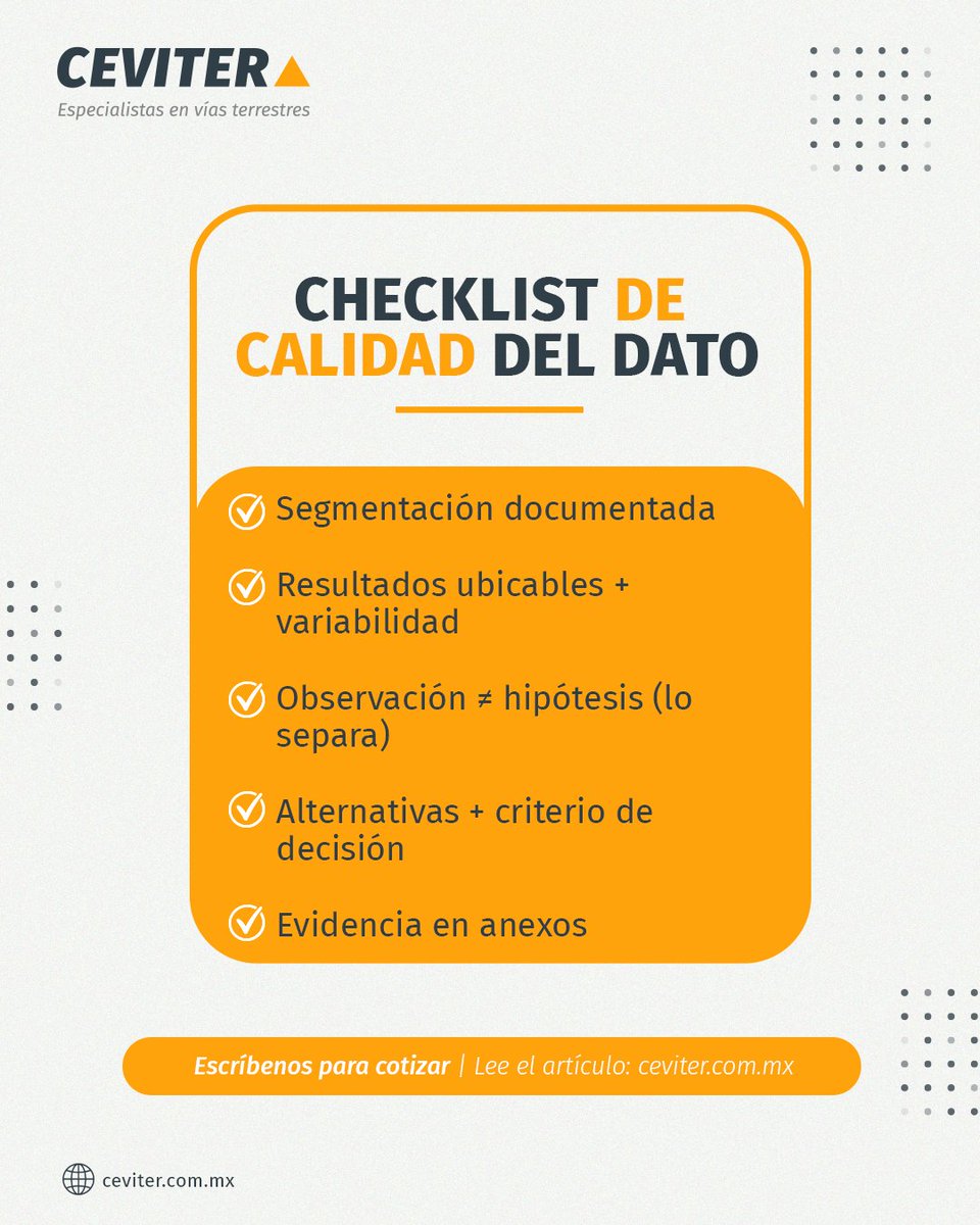 Un “dictamen” que solo concluye “recarpeteo” sin evidencia = receta.

Guía + checklist para leer un dictamen de pavimento y decidir con datos:
 ceviter.com.mx/dictamen-de-pa…

#Pavimentos #IngenieriaCivil