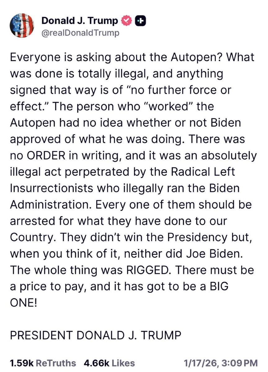 DarrigoMelanie's tweet image. Trump is now calling for Biden’s staff to be arrested.

Do you notice how he never calls for the pedophiles in the Epstein files, who raped and trafficked kids, to be arrested?