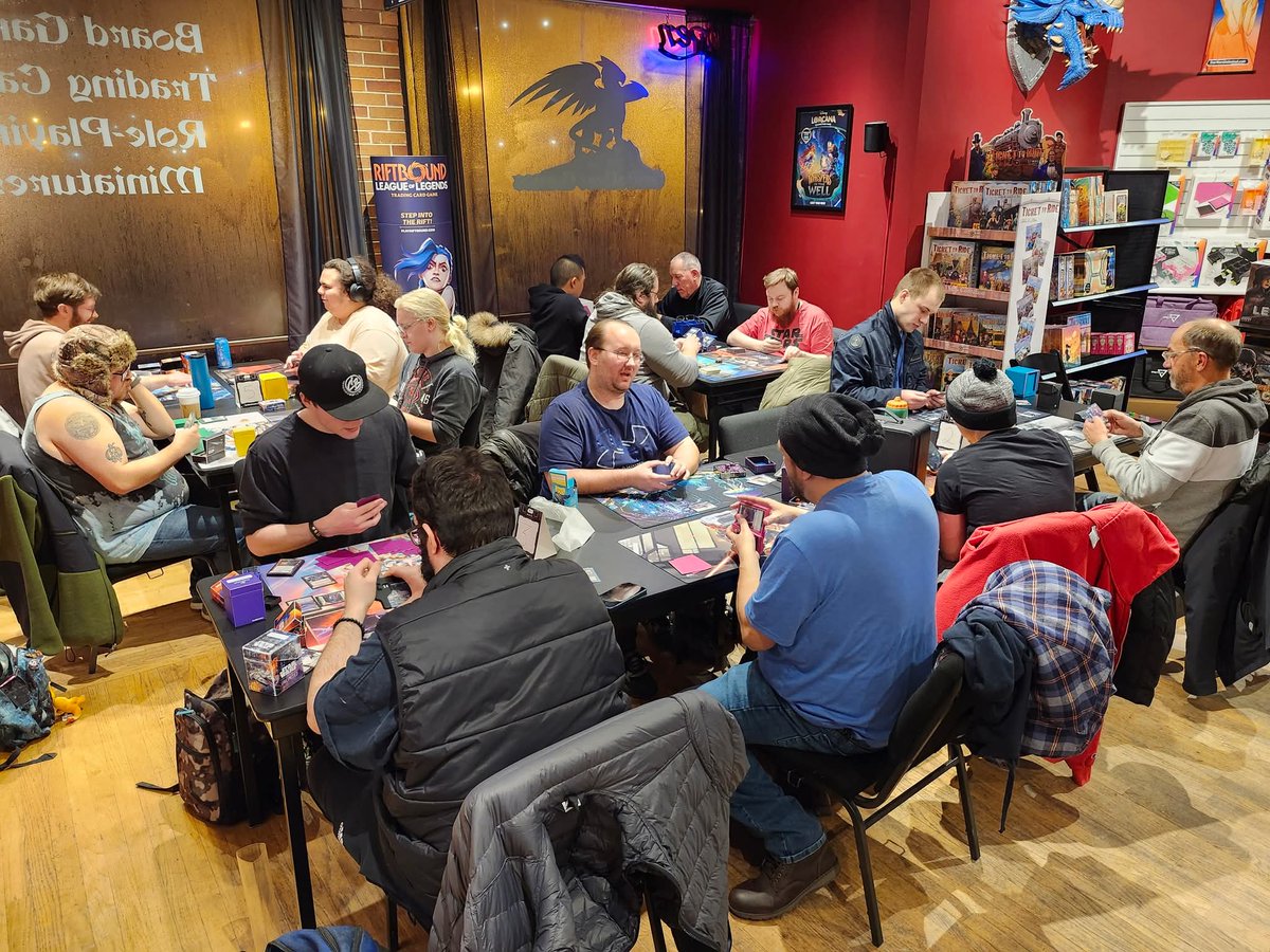 griffonest's tweet photo. Thank you to everyone who attended our events last night! Massive turnouts for our Lorwyn Eclipsed Prerelease, Star Wars Unlimited, and Commander (plus a bit of Warhammer and D&amp;D) had us overflowing into the hallways.  Check out our monthly calendar on our website for more events https://t.co/2iI86KeQIA