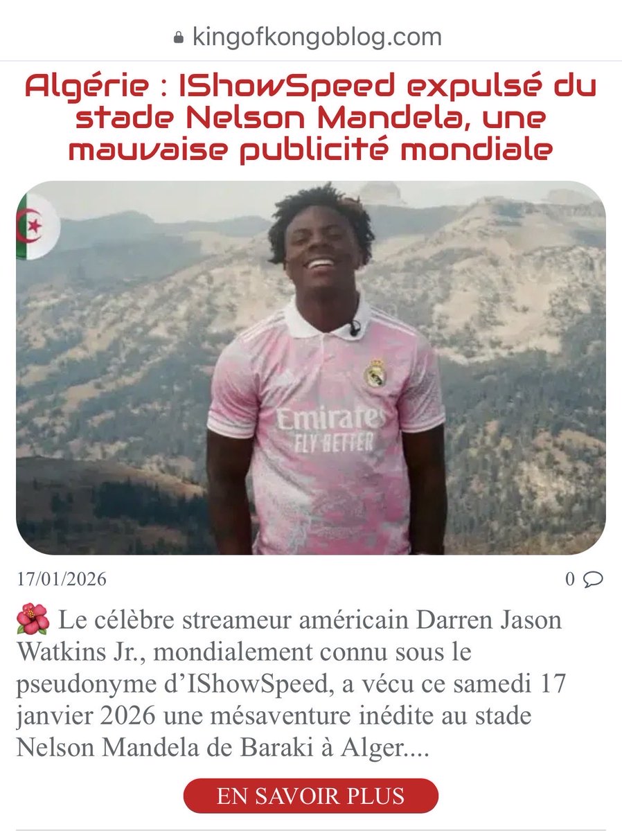 thekingofkongo's tweet photo. Algérie : IShowSpeed expulsé du stade Nelson Mandela, une mauvaise publicité mondiale https://t.co/t04iwmKnZF #TV REALITE #AFRIQUE INFO via @@thekingofkongo https://t.co/cl1zNI4Ynp