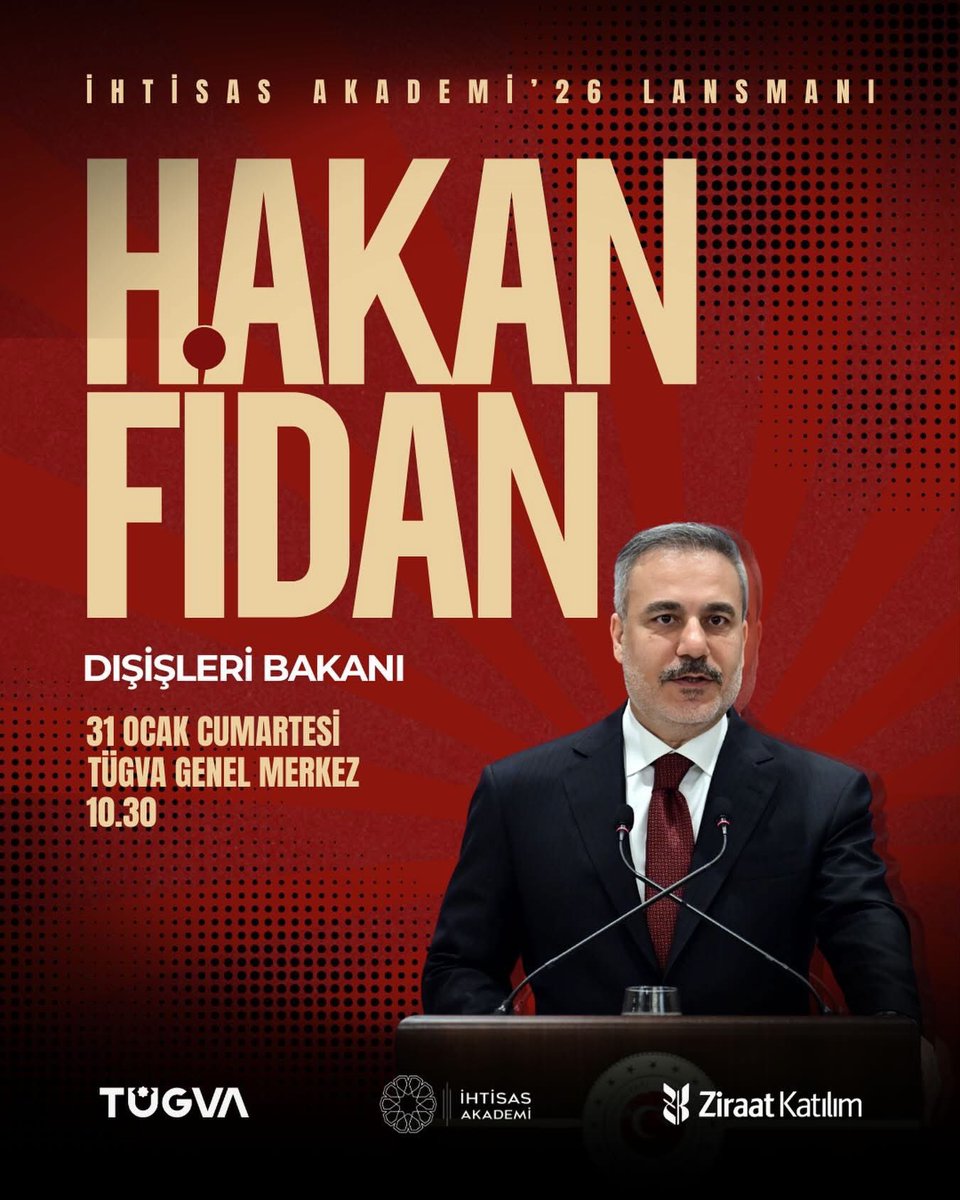 İhtisas Akademi 2026 Lansmanı’nda buluşuyoruz!

Lansman programımızda Dışişleri Bakanımız 
Sayın Hakan Fidan misafirimiz olacak. 🚀

⏰ 10.30
🗓️ 31 Ocak Cumartesi 
📍TÜGVA Genel Merkez

📌 Katılım için BİO’da bulunan formu doldur!

#İhtisasAkademi2026