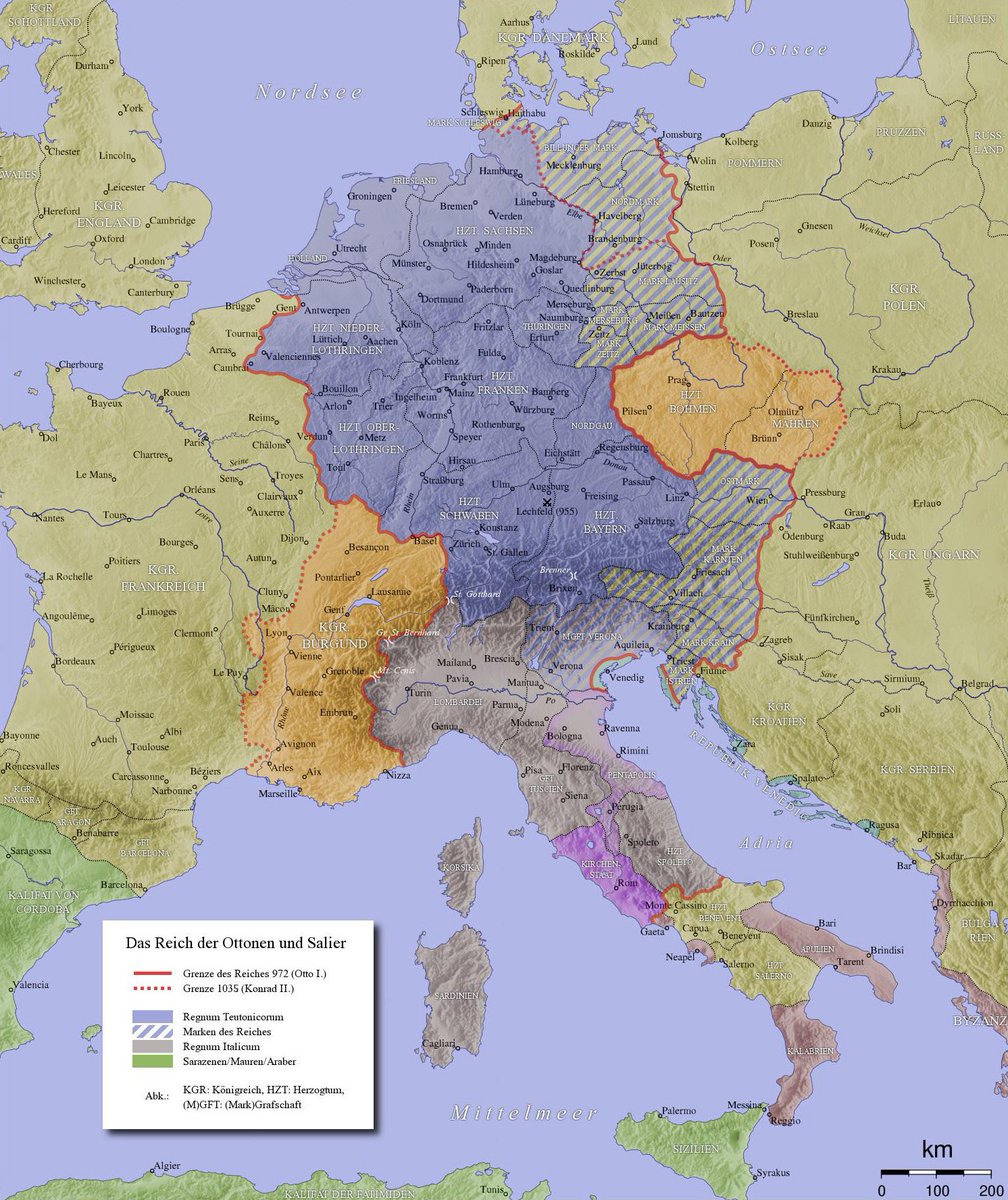 The eastern frontier of Holy Roman Empire was protected by border marches serving as buffer zones.

It's interesting that two powerful monarchies would emerge from historic border marches of Austria and Brandenburg - Habsburg Monarchy and Prussia.

This is not a coincidence.