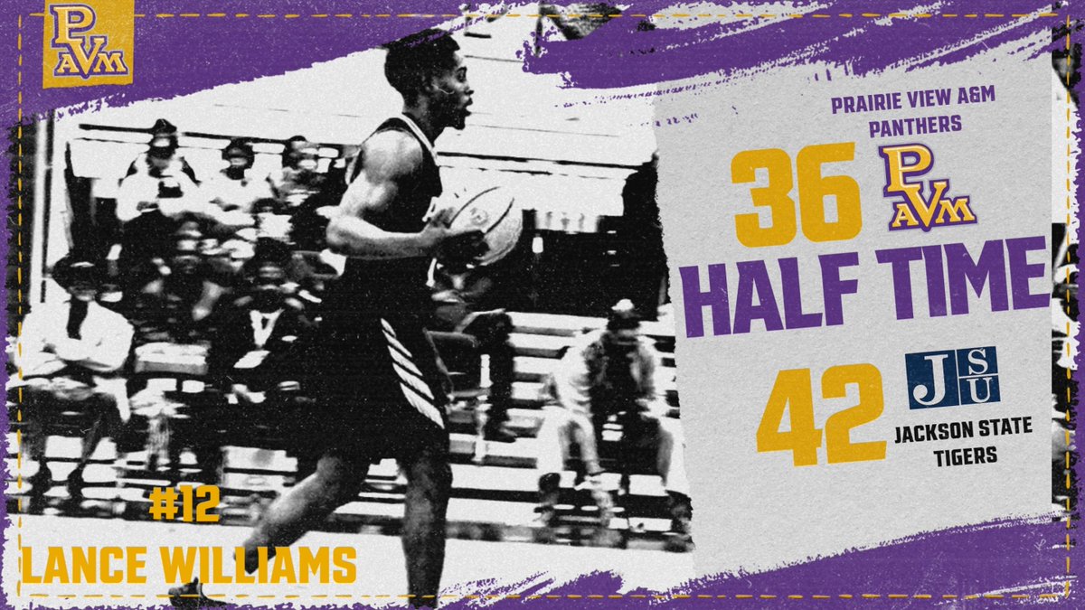 PVAMUPanthers's tweet photo. PVAMUMBB: The Panthers trail at halftime behind Jackson State. Watch or follow live when the teams return to action.
📍 Follow Live: https://t.co/kGAYzQYJhN
📺 Watch Live: https://t.co/D4h8i1QXYY
#SWACtime #MBB #PantherPride https://t.co/xTQxShKP3g