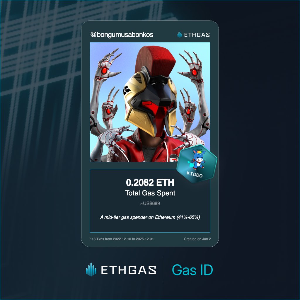 Just unlocked my Gas ID via ETHGas 🪪

I'm a Kiddo Jack with 0.2082 ETH spent on gas since Beacon Chain - now fueling my climb to the Gasless Future and earned 50 Beans already. 

Reveal yours at ethgas.com/community/gas-…
