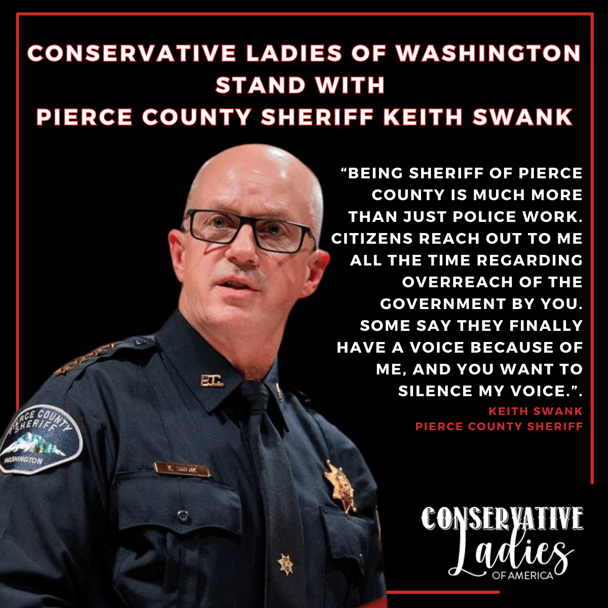 🇺🇸WE STAND WITH SHERIFF KEITH SWANK🇺🇸

Washington Democrats want to pass SB 5974, which would allow the state to DE-CERTIFY constitutionally elected sheriffs. This is a massive power grab that they have been pursuing for several years and 2026 could be the year they actually do