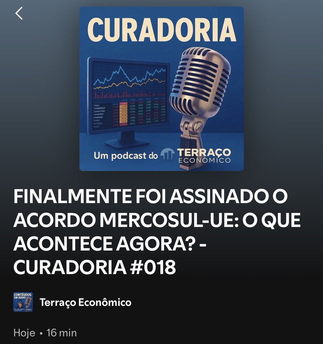 Você deve ter visto sobre a assinatura do acordo Mercosul-UE, mas sabe MESMO o que ele significa?

Assista no YouTube: youtu.be/1LRL3je3koA?si…

Ouça nos agregadores de áudio: open.spotify.com/episode/7qEnsT…