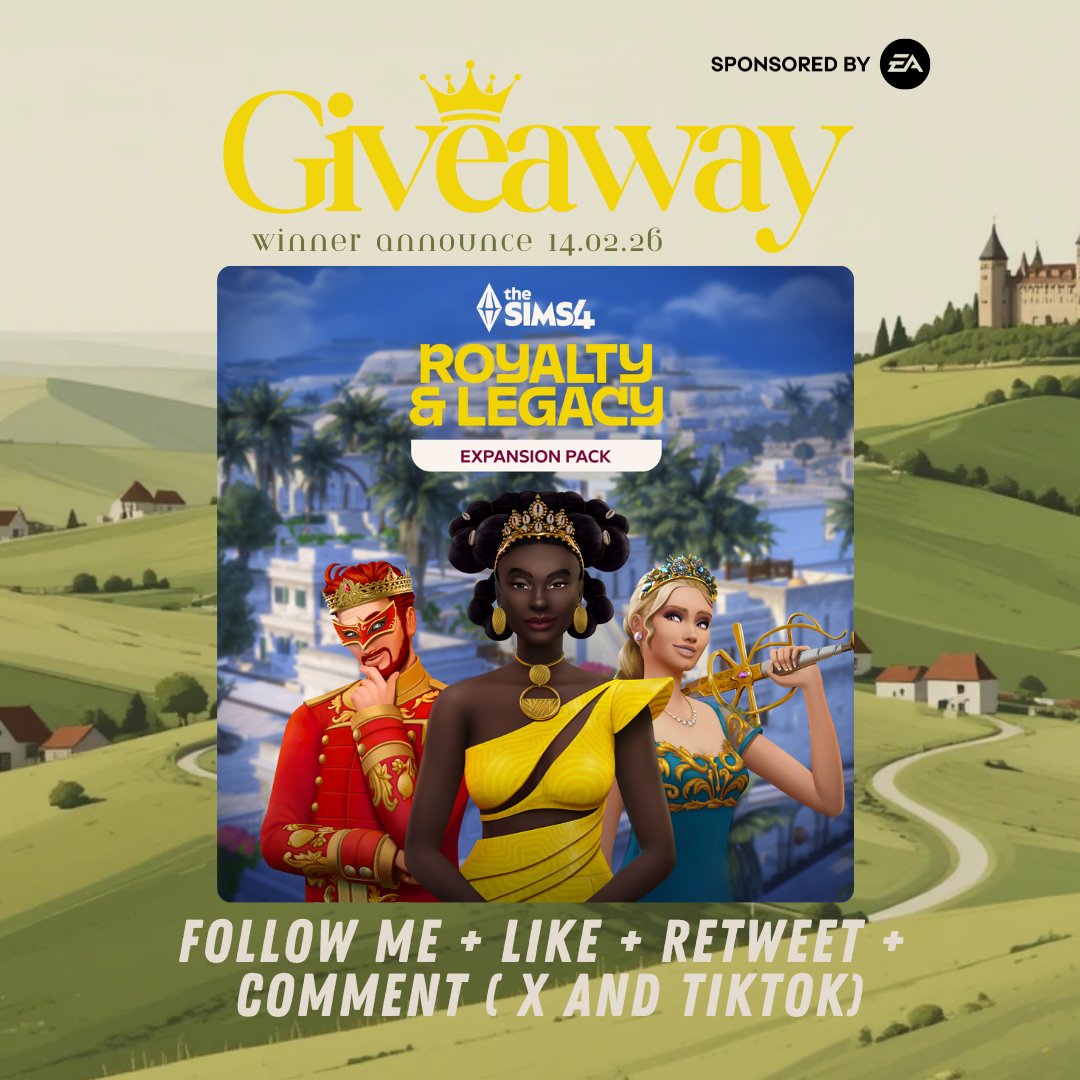 THE SIMS 4 GIVEAWAY  #thesims4RoyaltyLegacy 

WIN A code (PC/EA app) for Pack &amp; 2 Kits ,thanks to #EACreatorNetWork for this. 

RULES:  
👑LIKE + RT 
👑COMMENT : Put  "👑&amp; thanks rustic"
 in comments on TikTok video &amp; here X

Winner Annouced 14.02.26  
Good luck #Ad #TheSims4