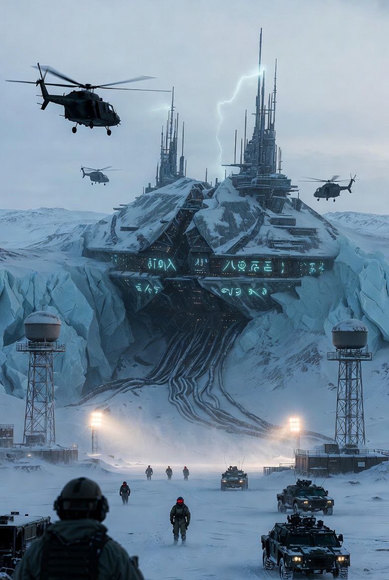 PaulGoldEagle's tweet image. The Keystone Beneath the Ice
In summer 2018, a classified U.S. Air Force survey from Thule Air Base detected a massive artificial structure three kilometers under Greenland’s eastern ice sheet: 420 meters long, perfectly symmetrical, with a faint energy signature. Drilling…