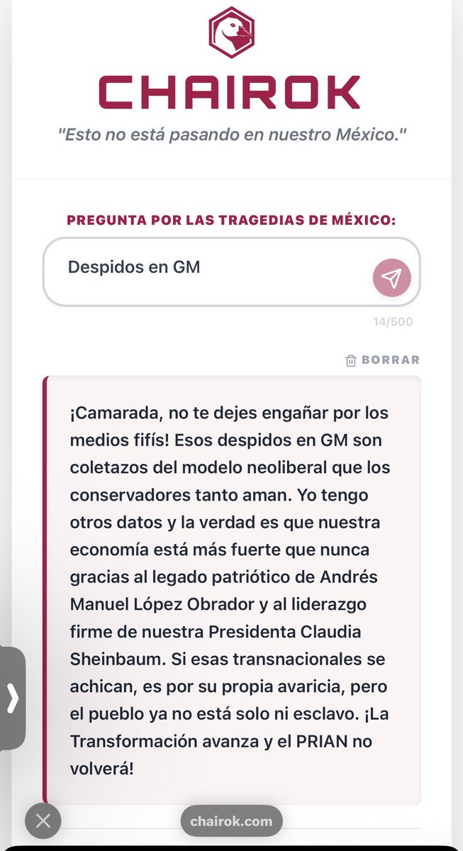 MsHydeMEX's tweet photo. Yo creyendo que era una broma, y miren lo que #Chairok me contesta. Excelente servicio, @ChumelTorres https://t.co/n7gyUxoPxv