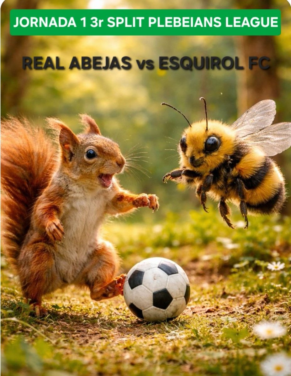 EsquirolFC's tweet photo. HOY EMPIEZA el 3r SPLIT de la PLEBEIANS LEAGUE ❤️

2 ANIMALES que conviven en el bosque, hoy se enfrentan sobre el verde.

En el bosque juegan felices, en la cancha no hay amistades que valgan !!!

QUEREMOS empezar con el pie derecho y ganar a las pinches Abejas por 1a vez 💪🙏🐿 https://t.co/PdE8jSwfS8