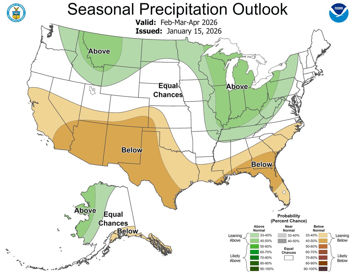 ByronKOAT's tweet photo. Dry pattern looks to hold through Spring. Outlooks for both February and February through April are showing drier than average conditions for much of New Mexico. @koat7news https://t.co/LJFHVytc3U #WhereIsWinter #NoSnow #Dry #NewMexico #NMwx @NWSCPC https://t.co/tj5Ab0Rz3k