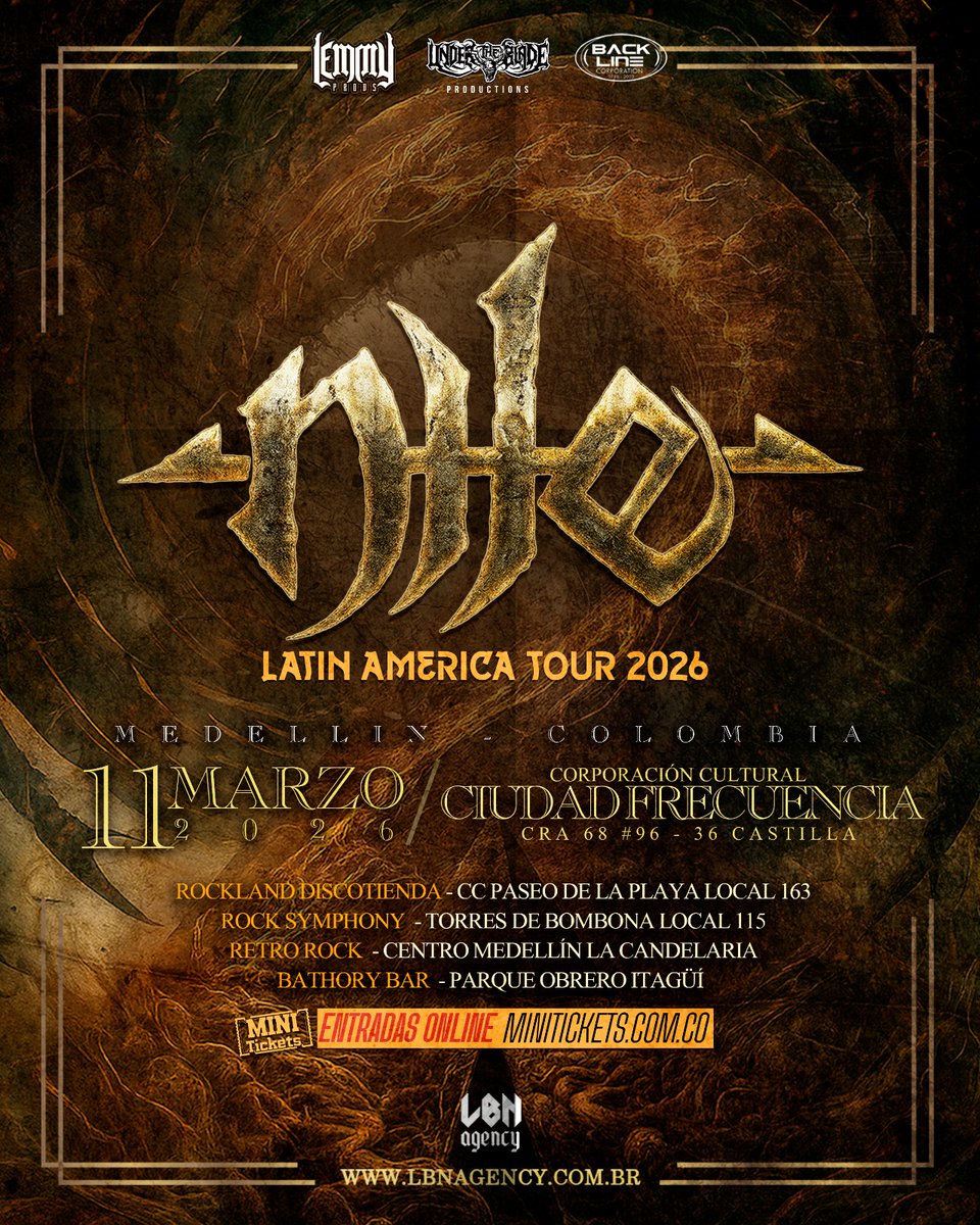 Oficial
Nile en la ciudad de Medellín 

11 de Marzo en Ciudad Frecuencia 
Boletería disponible en minitickets.com.co
Otro evento @lemmyprods @underthebladeprod1 <a href="/backline/">Eventcraft Backline</a>.america.corp 

#Comparte #Apoya