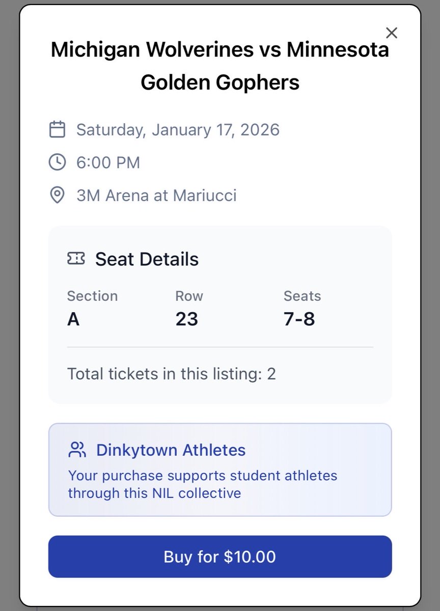 LATE BREAKING: 2 <a href="/GopherHockey/">Minnesota Men’s Hockey</a> tickets for the game with Michigan, $10. Purchase supports <a href="/DTAthletes/">DinkytownAthletes</a>.