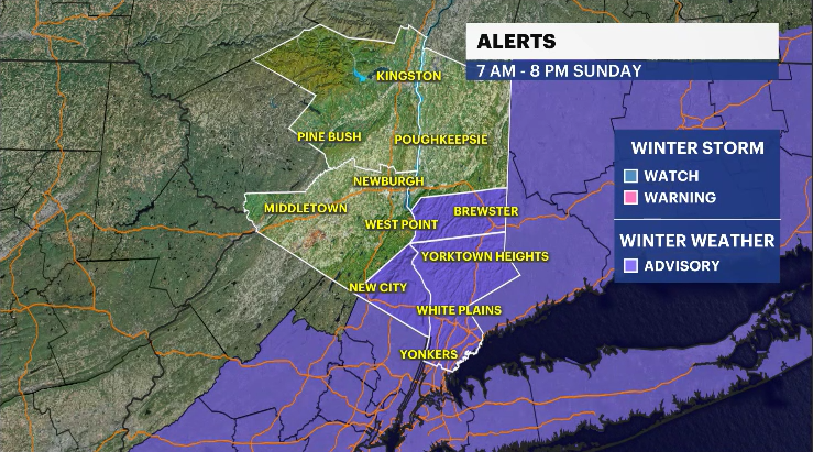 JSeawright_TVWX's tweet photo. 🌨️Sunday Snow Update for the HV/WC:

-Winter Weather Advisory for Rockland, Putnam, and Westchester County
-Expecting light snow with moderate periods
-Snow totals: 2-4" with locally higher amounts possible. Snow accum. will pick up early PM

Forecast: https://t.co/cz6b8OQ3JW https://t.co/wqCIRXEMKz