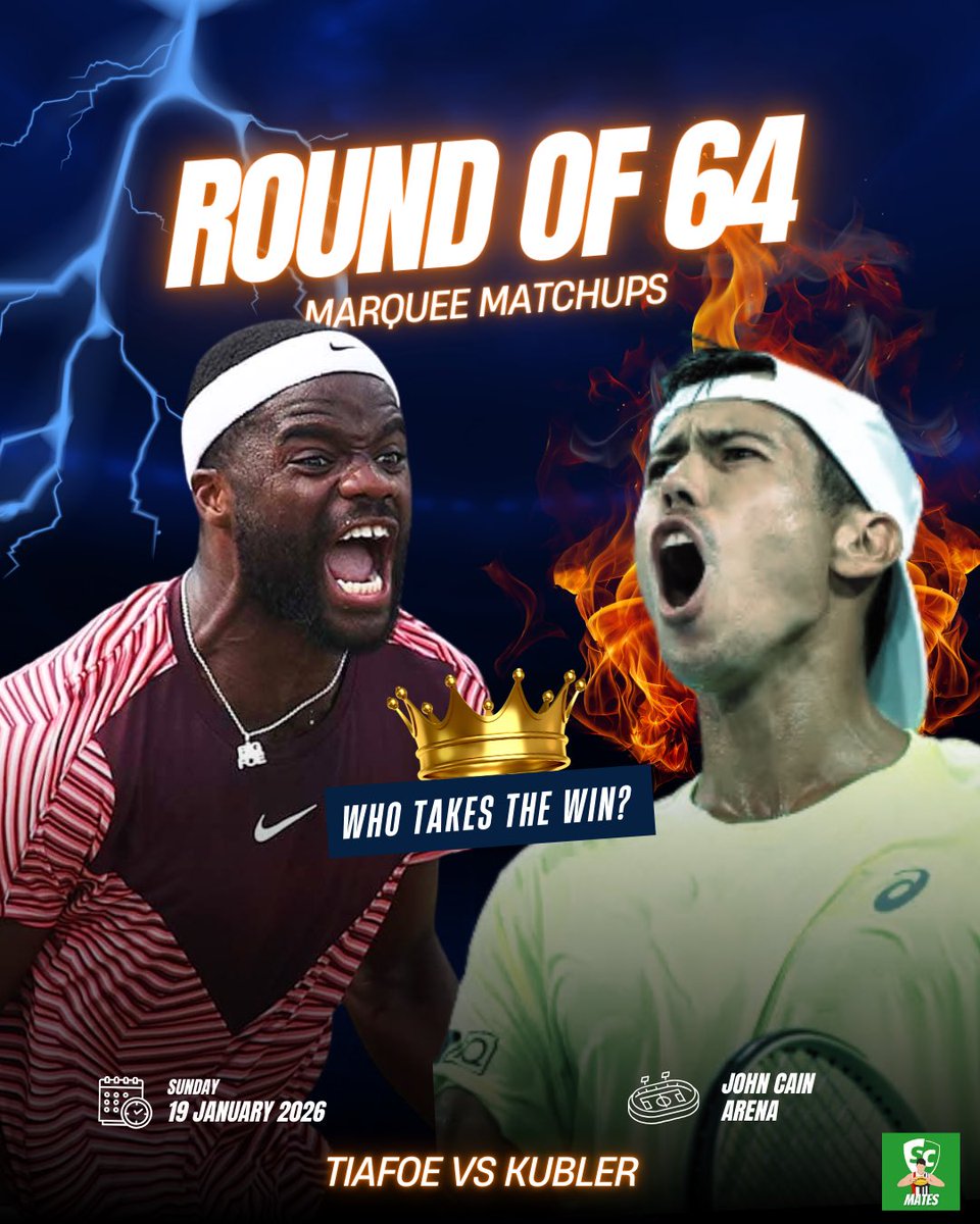 SCMates's tweet image. Happy #AusOpen2026 day for those who celebrate 😅. For the next fortnight we will bring you the top 3  #ATP  matches you should give a watch if you are tuned into the coverage or heading in. Day 1👇

1. Tiafoe vs Kubler
2. Kecmanovic vs Etcheverry
3. Schoolkate vs Moutet