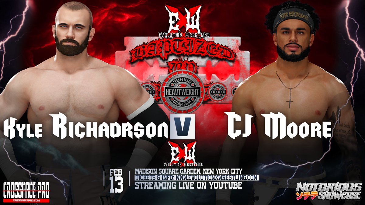 After his win tonight, Kyle Richardson has been placed in the empty spot for the now Vacant EXW Junior Heavyweight Championship! It will now be CJ Moore against Kyle Richardson for the title of Junior Heavyweight Champion!