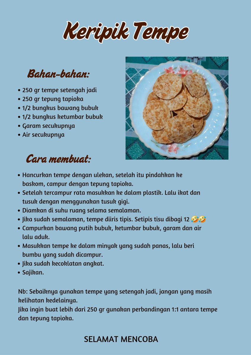 <a href="/muandzzz/">bubu miyo</a> Ini kak resepnya, selamat mencoba 💙
Nyari tempe di pasar atau tukang sayur kak