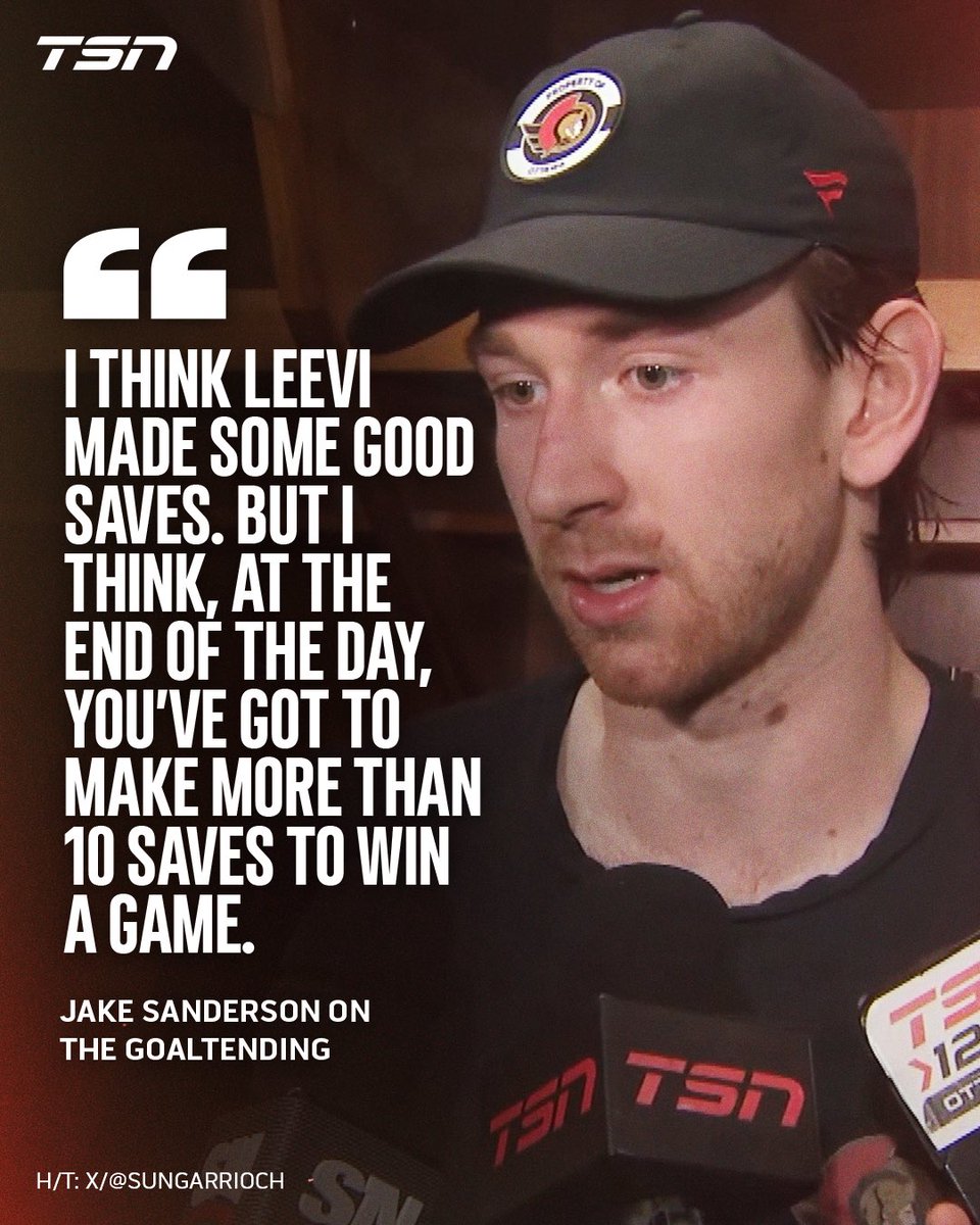 spittinchiclets's tweet image. “At the end of the day, you’ve got to make more than 10 saves to win a game.”

Jake Sanderson after the Senators late game collapse against the Habs 😬