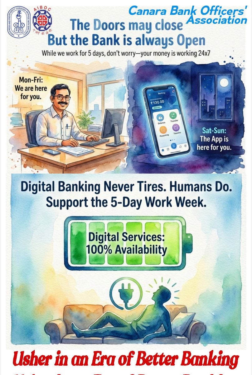 CBOAofficial's tweet image. Sadda Haq —
#Implement5DayBanking
#5DayBankingNow

#5daysworkweek
#AIBOC #CBOA #UFBU #CanaraBankOfficersAssociation #Banking #Canpals

@FinMinIndia @DFS_India @ChiefIba @ChairmanIba @nsitharaman @nsitharamanoffc @aiboc_in @UFBUIndia