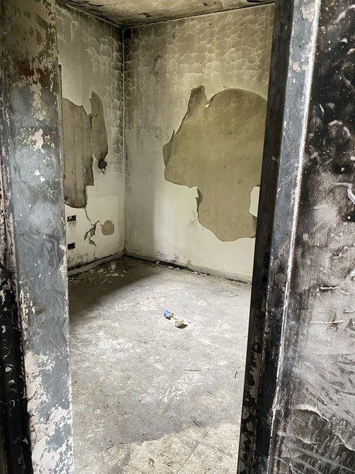 Dear Gaza, 
Vivian Silver dedicated her life to helping Palestinians and the people of Gaza. She drove you to hospitals, got your medications, and did everything she could to help you. 

This is the room in which your sons incinerated Vivian alive on October 7th. 

No one should