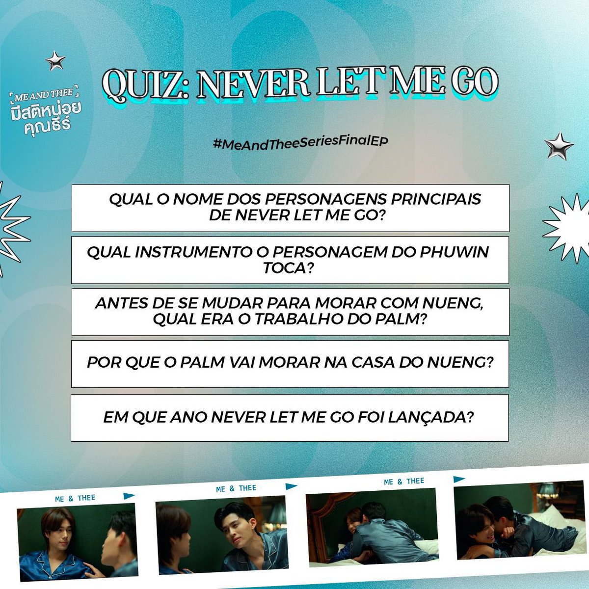 BRNarawins's tweet image. Quiz Never Let Me Go | Impulsionar a Hashtag #MeAndTheeSeriesFinalEP 

Vamos impulsionar a nossa tag de forma estratégica e inteligente para garantir presença nos Trending Topics!

💡 Como postar corretamente:
✔ Respondam todas as perguntas dos boosters da imagem.
✔ Usem com a…