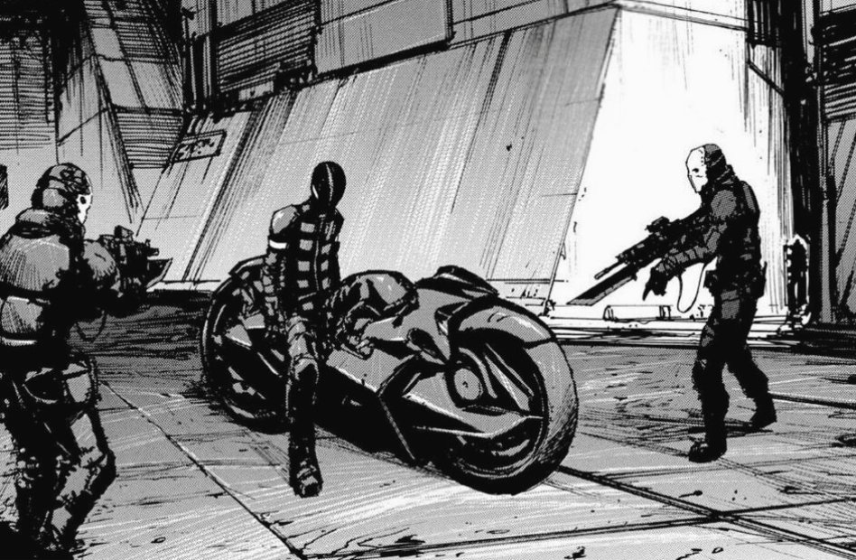 The Biker Zoichi Kanoe in Nihei Tsutomu’s 2004 cyberpunk manga BIOMEGA.