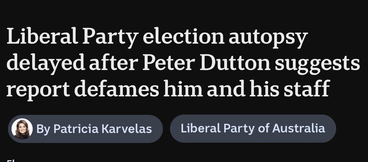 The gall of Dutton trying to block and threaten legal action over his own party’s post-mortem after disastrous captain’s calls, attacks on minority groups, culture-war politics and constant No — ending in a record landslide shellacking. Extraordinary lack of accountability.