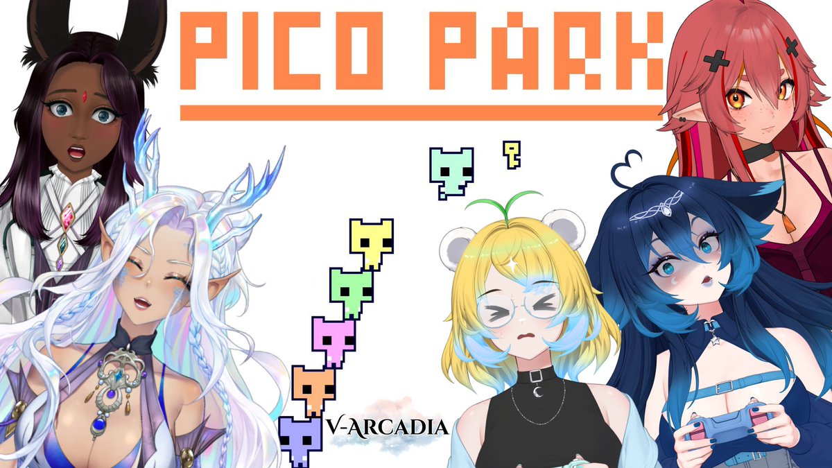 Join us for the chaos, Star Pups! 🌟 
Our first official collab as V-Arcadia! (Minus our other phoenix birb- Chipper)
Join us - Courage, Mia, Suvana, Dak, and myself - on 🟣💜 Sunday 1/18 at 3pm cst! 
We'll be playing Pico Park until we crash out then R.E.P.O ✨️
