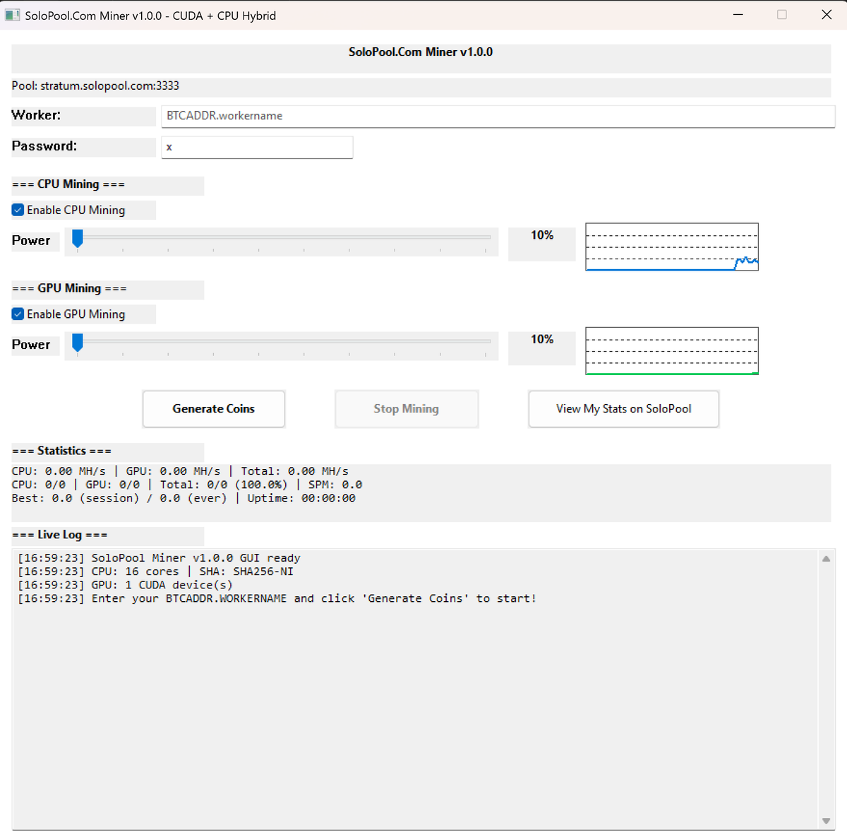 Here it is!  SoloPool.Com Miner V1.0.

This software will let anyone with a PC and / or GPU take a shot at the Bitcoin Lottery by SoloMining with their Computer!

Fully dialed in with CUDA performance for those with a Nvidia GPU! Please watch those temps!!!!

Open