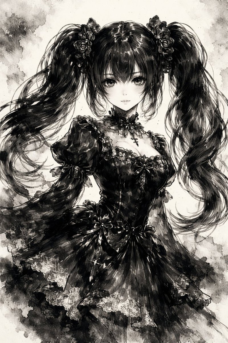 ゴーゴーゴスロリ #AIart 墨絵風